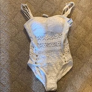 One piece white crochet swim suit size 6
